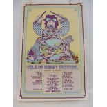 An original 1970 Isle of Wight Festival poster, psychadelic design by Dave Roe, featuring many great