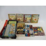 A quantity of die-cast models including Dinky, plus various children's annuals including four