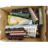 A box of oo gauge railway accessories etc.