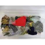 A box of Action Man accessories including special operations kit, mixed uniforms etc.