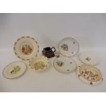 A selection of children's plates and bowls including Noddy, Bunnykins etc.