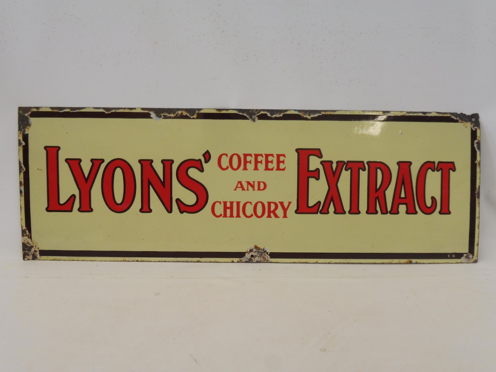 A Lyons' Coffee and Chicory Extract rectangular enamel sign, with good gloss, 36 x 12".