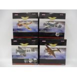 Four boxed Corgi Aviation Archive 1/72 scale models: a Spitfire Mk. XIV, West Malling 1944, a