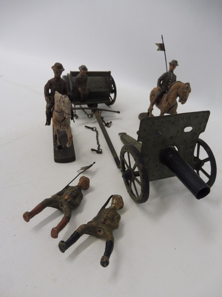 A WWI German tinplate field gun and carriage plus riders etc. - Image 3 of 3