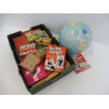 A quantity of assorted games including 'Sport's Heads and Tails', plus a George F. Gram globe.