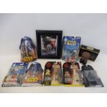 A selection of Star Wars carded figures and a DVD set of The Complete Saga etc.