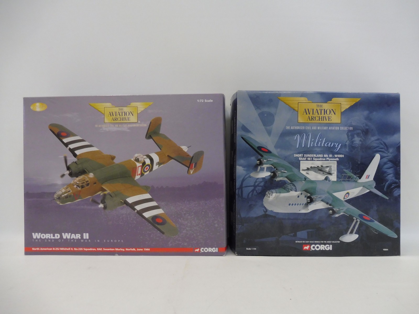 Two boxed Corgi Aviation Archive models, North American B25J Mitchell Bomber and a Short