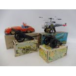 A boxed Japanese Police Dept. Friction Helicopter, a boxed Chinese tinplate Fire Chief model car and