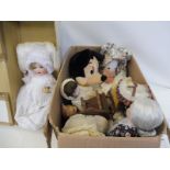 A large box of mostly contemporary dolls and soft toys including Alberon.