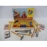 A boxed Bilofix Bilotoy construction set plus various toy tools, Top Trump card games etc.