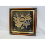 A framed woodwork study of various Allied flags, 20 1/4 x 20 1/4".