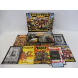 A boxed set of Warhammer 40,000 by Citadel Miniatures plus various magazines, information cards