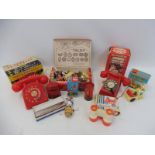 A tray of early toys including Therapeutic Siltoys, a boxed Mother Hen and Twins in Pram, Made in