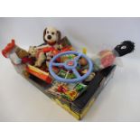 A good box of interesting toys including Fisher Price, a Womble soft toy etc.