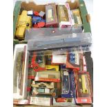 Two boxes of die-cast models including boxed Models of Yesteryear, unboxed farm machinery etc.