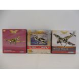 Three boxed Corgi Aviation Archive 1/72 scale models: a Junkers JU87B, an ME262A and an F1 190A,