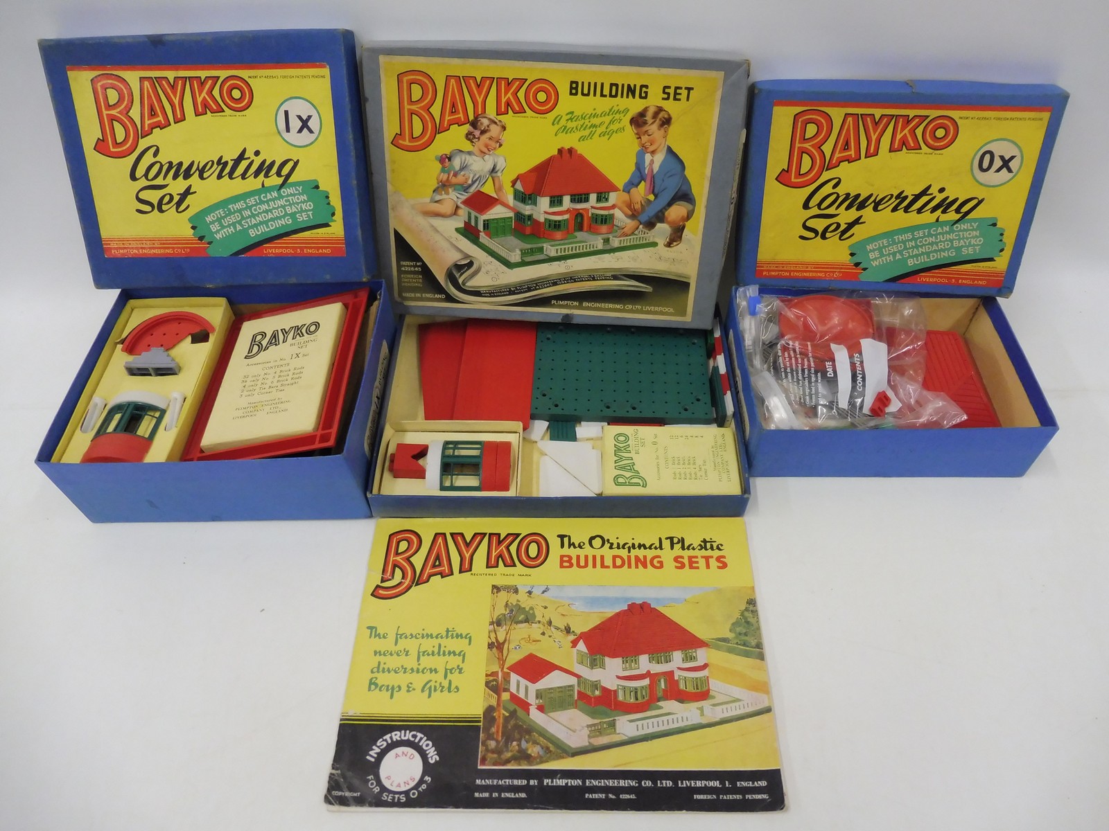 Three Bayko construction sets from the mid to late 1940s. Set 0, Set 0x and Set 1x - offered in