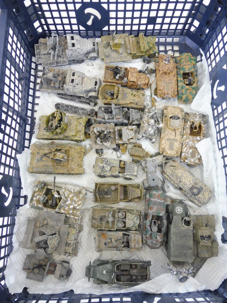 A tray of white metal made painted kits used for war gaming, mainly WWII including Eastern Front