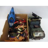 A quantity of Action Man figures and vehicles to include a motorcycle, canoe etc.