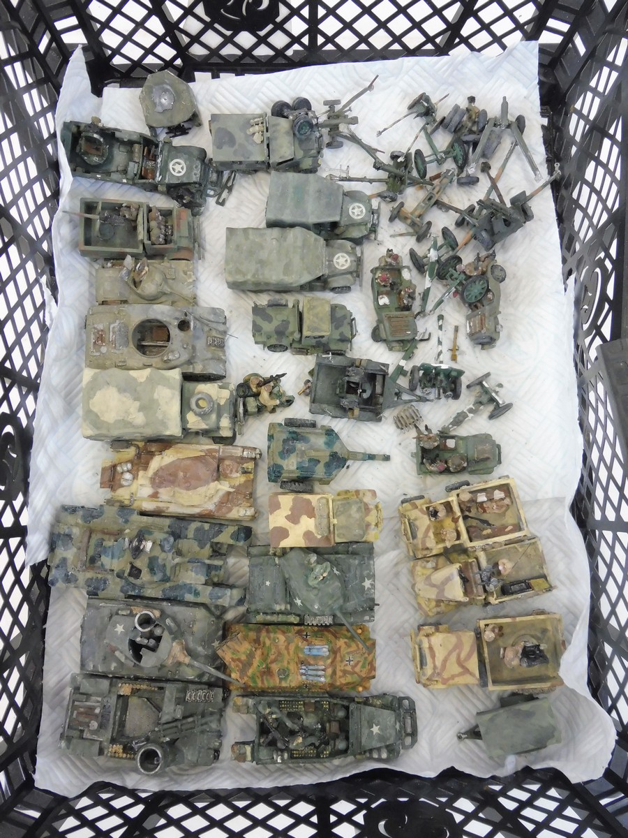 A tray of white metal made painted kits used for war gaming, mainly WWII including Eastern Front