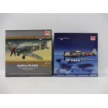 Two HM Hobbymaster, 1/48 scale Air Power Series models: FW109A and Spitfire FRX VIII Malaya, 1950,