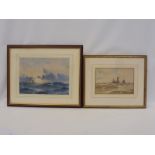 LAURENCE HILLIARD - a scene of a sailing ship on rough seas, watercolour signed to the lower left,