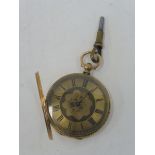 A 14ct gold pocket watch with all-over engraved decoration.