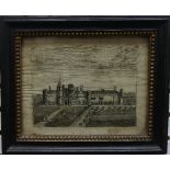 An 18thC silk thread-work picture of Tichfield House, a finely executed small picture using black