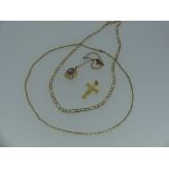 A 9kt flattened link Necklace, 6.2g, together with a short 9ct gold necklace, 5.8g, an 18ct gold