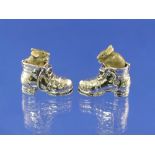 Two Saturno contemporary silver and enamel mice peeping out of boots, with grey mice, hallmarked