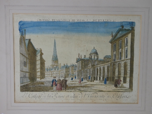 Antiquarian Print; entitled 'Le College de la Reine et celui de L'Universite a Oxford', hand