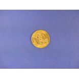 A George V gold half Sovereign, dated 1914.