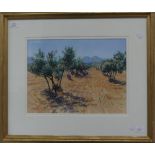 •Lionel Aggett (British 1938-2009) 'The Olive Pickers', Les Apilles, Provence, pastel, signed bottom