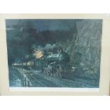 A Terence Cuneo Print, 'A Great Western Steam Train', possibly Dawlish, signed and framed.