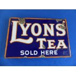 A Vintage enamel Double Sided Lyons Tea Sign.