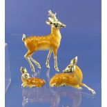 A set of three Saturno contemporary sterling silver and enamel Deer, the stag, 7cm nose to tail,