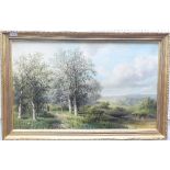 19th Century School, Figures and trees by ponds in rural landscapes, oil on canvas, a pair, 20in x