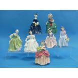 Six Royal Doulton 'lady' figurines, 'Dinky Doo', H.N.1678; Cissie, H.N.1809; Wendy, H.N.2109; Fair