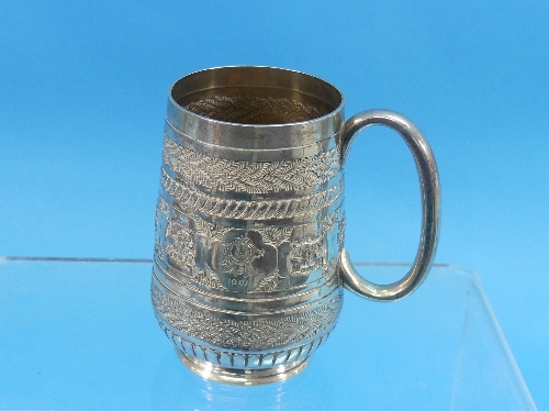 A Victorian silver Christening Mug, by Charles Stuart Harris, hallmarked London, 1888, of oval form, - Image 2 of 3