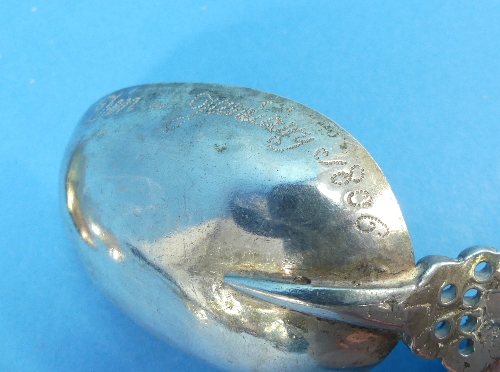 An early 19thC Dutch silver Birth Spoon, of traditional form with the finial moulded as a pair of - Image 6 of 7
