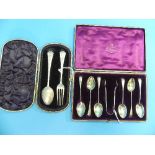 A cased set of six late Victorian silver Teaspoons with Sugar Nips, by John Millard Banks,