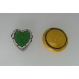 A George V silver and enamel heart shaped hinged Box and Cover, by Cohen & Charles, hallmarked