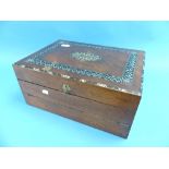 A Victorian mahogany Writing Slope, of traditional form, the lid inlaid with bands of silvered metal