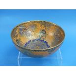 A Carlton Ware Chinese Bird and Cloud pattern porcelain Bowl, orange ground, decorated in coloured