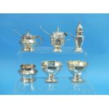 A George V three piece silver Cruet Set. by Blackmore & Fletcher Ltd., hallmarked Birmingham,