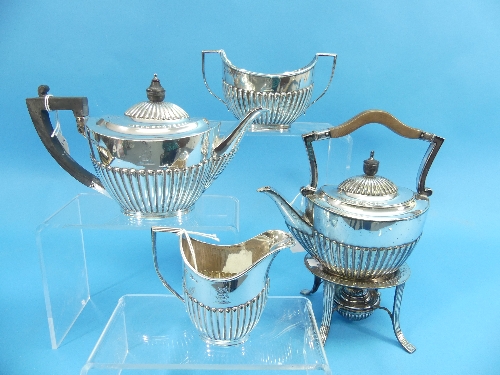 A Victorian silver three piece Tea Set, by Roberts & Belk, hallmarked Sheffield, 1892, of ovoid form