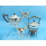 A Victorian silver three piece Tea Set, by Roberts & Belk, hallmarked Sheffield, 1892, of ovoid form