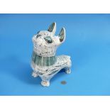 A mid-20th century porcelain Pug dog, decorated in shades of green, unmarked, possibly David