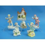 Five Royal Worcester porcelain figurines depicting children, modelled by F.G. Doughty, including