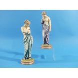 A pair of Royal Worcester Kerr & Binns figures of 'Sorrow' and 'Joy', lilac and green colourways,